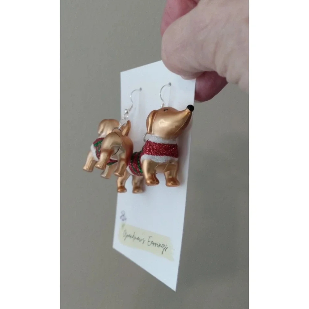 Christmas Dachshund Holiday Earrings Sweater Gift Party Bling Jewelry Dog Mom